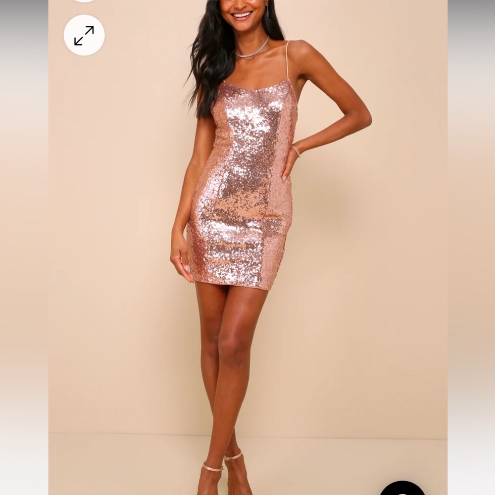 Lulu's NWT Bring It Rose Gold Sequin Bodycon Mini Dress